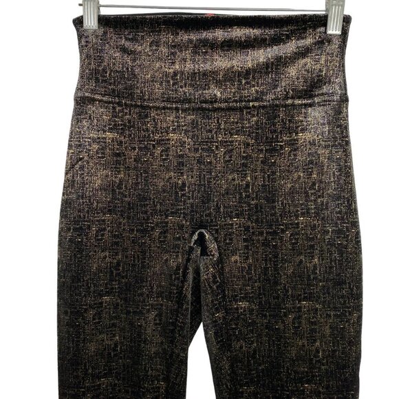 Spanx Velvet Shine Leggings Black Gold Polyester Blend Pull On‎ Women's Small - Picture 3 of 8